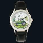 Personalized Green Tractor Farm Watercolor Kids Watch<br><div class="desc">Personalized Green Tractor Farm Watercolor Kids Watch</div>