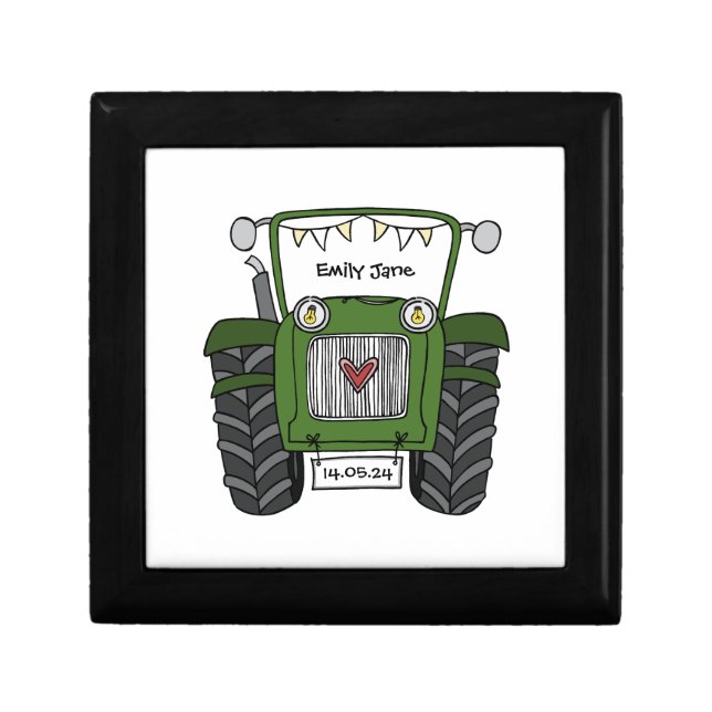 Personalized Green Tractor Farm Wedding Bridesmaid Gift Box (Front)