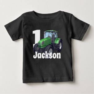 Personalized Green Tractor First Birthday Baby T-Shirt