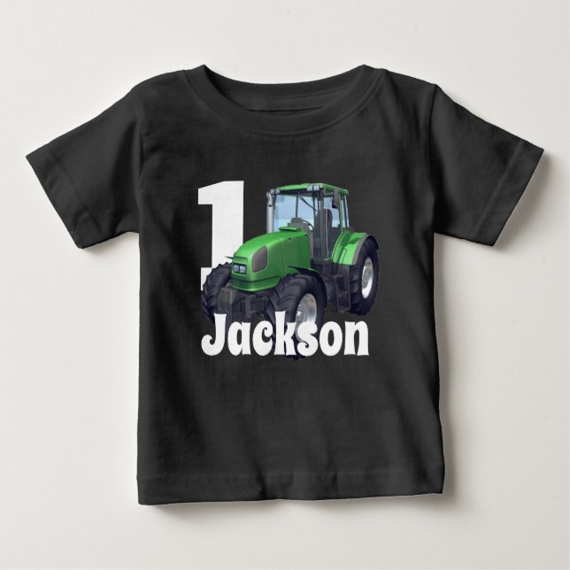 Personalized  Green Tractor  First Birthday  Baby T-Shirt (Front)