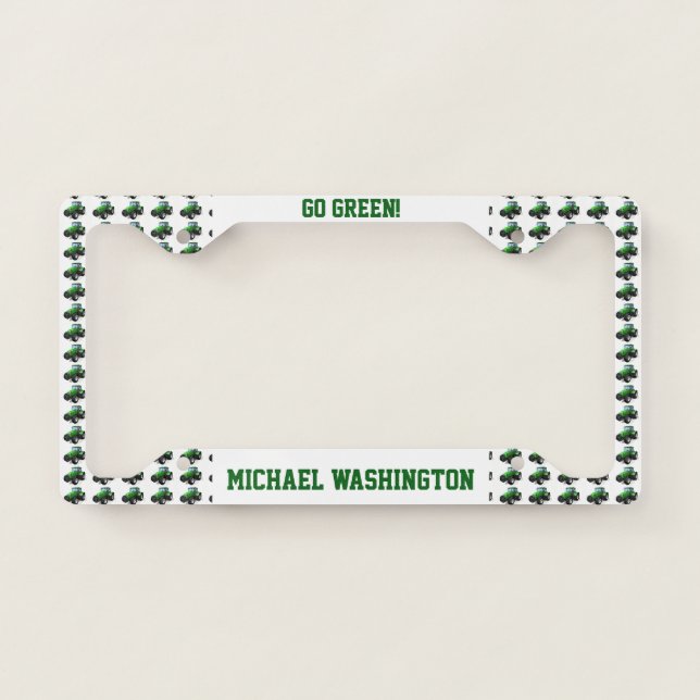 Personalized  Green Tractor License Plate Frame (Front)