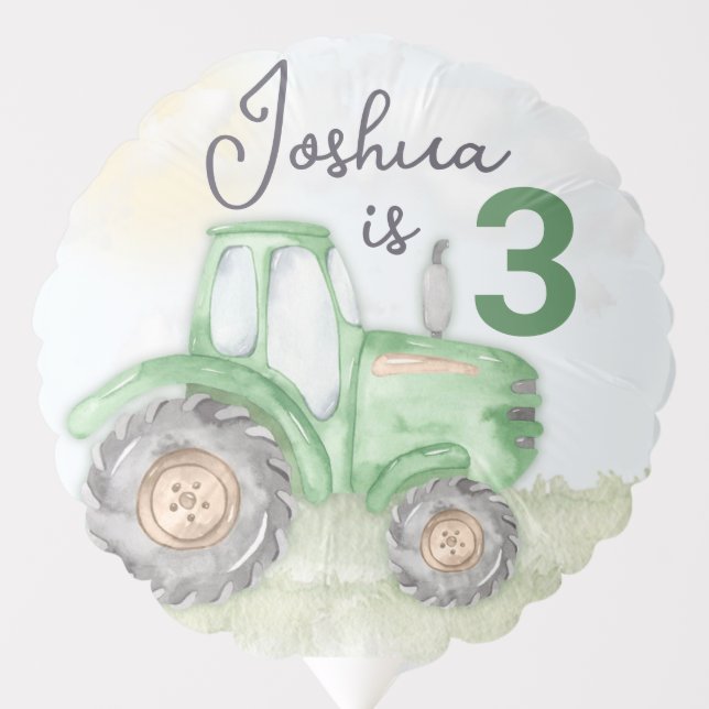 Personalized Green Tractor Theme Medium Balloon (Front)