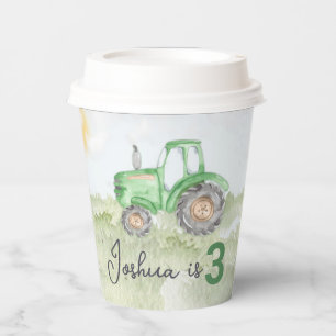 Personalized Green Tractor Theme Paper Party Cups