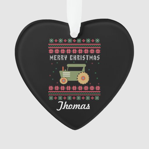 Personalized Green Tractor Ugly Christmas Sweater Ornament