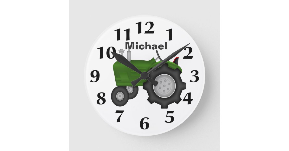Personalized Green Tractor Wall Clock Zazzle