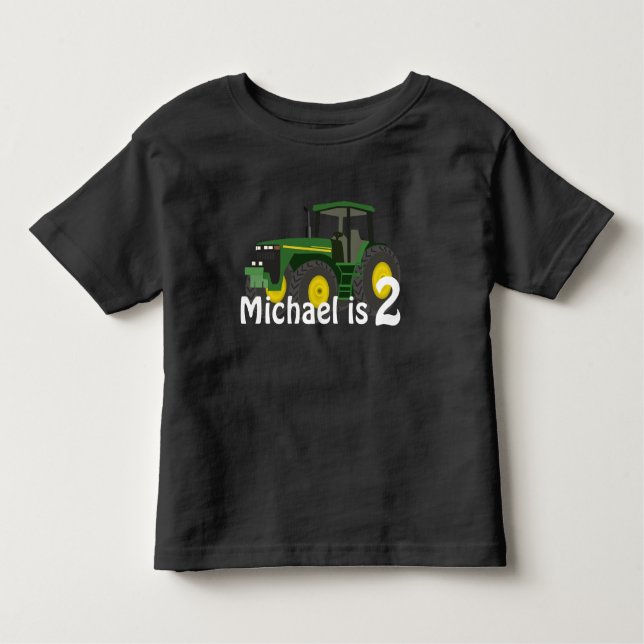 Personalized Green Tractor With Age Toddler T-shirt (Front)