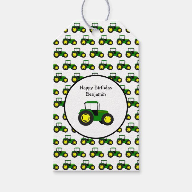 Personalized Green Tractors Gift Tags (Front)