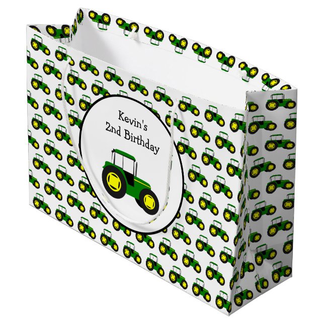 Personalized Green Tractors Large Gift Bag (Back Angled)