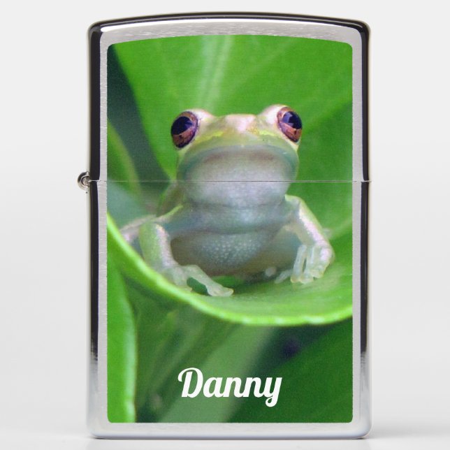 Personalized Green Tree Frog Zippo Lighter (Front)