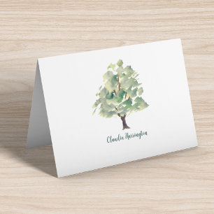 Personalized Green Tree Hand-Painted Watercolor Note Card