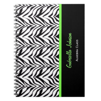 Personalized: Green Trimmed: Zebra Print Notebook