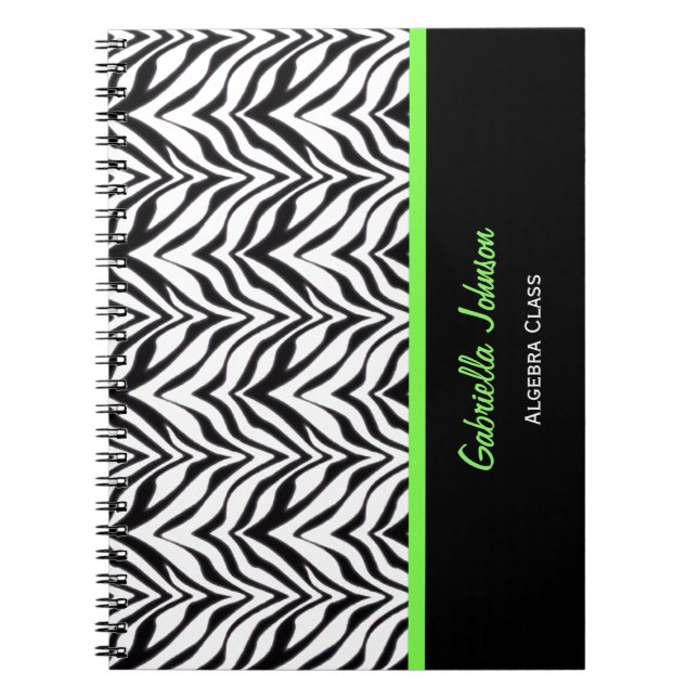 Personalized: Green Trimmed: Zebra Print Notebook (Front)