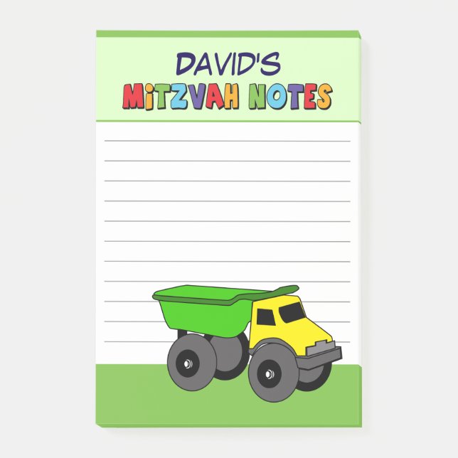 Personalized Green Truck Mitzvah Post-it Notes (Front)