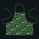 Personalized Green Typography Name Collage Kids Apron<br><div class="desc">A festive green Christmas apron decorated in nine different fonts spelling your last name in white. Cute custom kids gift with fun typography.</div>