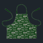 Personalized Green Typography Name Collage Kids Apron<br><div class="desc">A festive green Christmas apron decorated in nine different fonts spelling your last name in white. Cute custom kids gift with fun typography.</div>