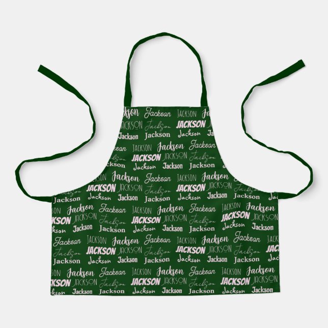 Personalized Green Typography Name Collage Kids Apron (Front)