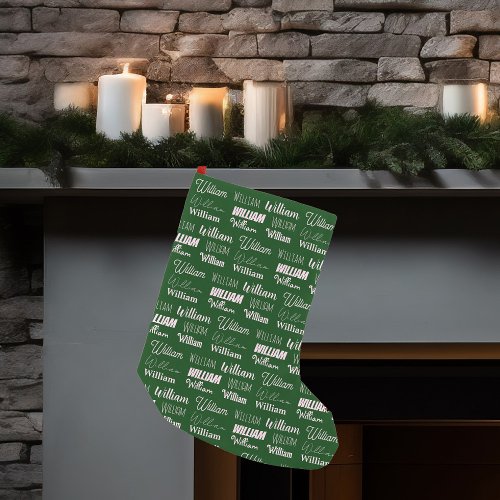 Personalized Green Typography Name Font Collage Small Christmas Stocking