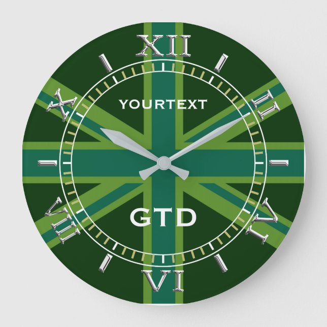 Personalized Green Union Jack British Flag Dial Large Clock (Front)