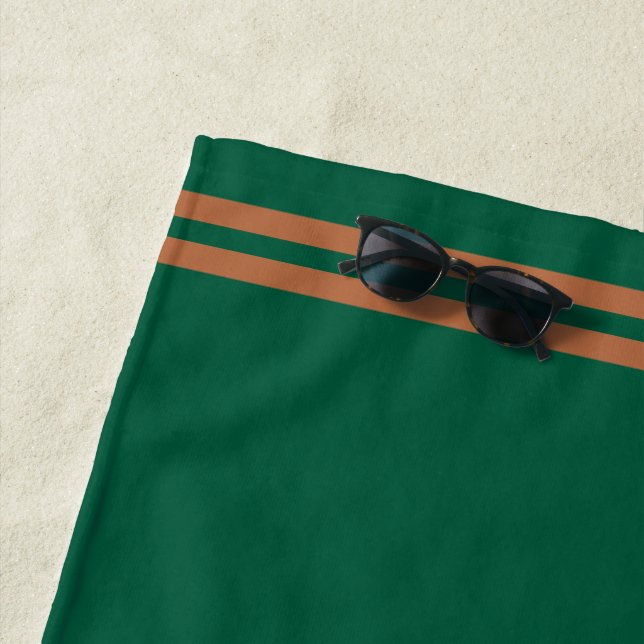 Personalized Green w/ Brown Stripes Beach Towel (In Situ)