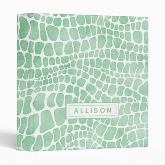 Personalized Green Watercolor Crocodile Skin 3 Ring Binder