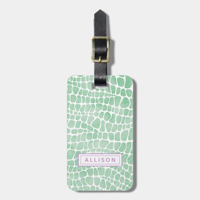 Personalized Green Watercolor Crocodile Skin Bag Tag