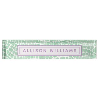 Personalized Green Watercolor Crocodile Skin Desk Name Plate