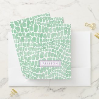 Personalized Green Watercolor Crocodile Skin Pocket Folder