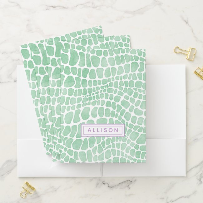 Personalized Green Watercolor Crocodile Skin