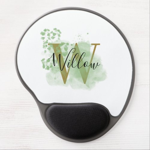 Personalized Green Watercolor  Floral Initial  Gel Mouse Pad