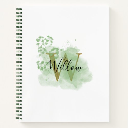 Personalized Green Watercolor  Floral Initial Notebook