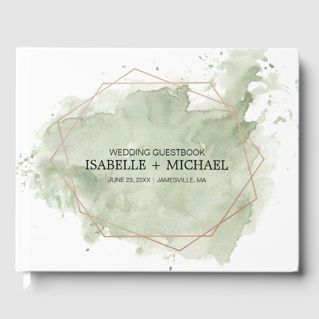 Personalized Green Watercolor Wedding Guestbook (Front)