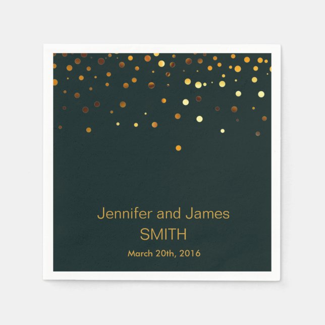 Personalized Green Wedding Confetti Gold Glitter Napkins (Front)