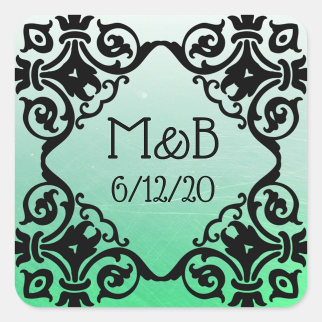 Personalized Green Wedding Date & Initials Sticker (Front)