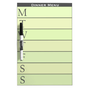 Personalized Green Weekly Dinner Menu Dry Erase Board