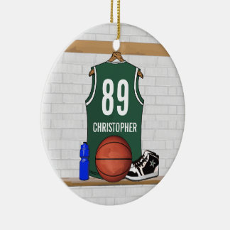 Personalized Green White Basketball Jersey Ceramic Ornament
