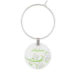 Personalized Green White Daisy Flower Floral Wine Glass Charm