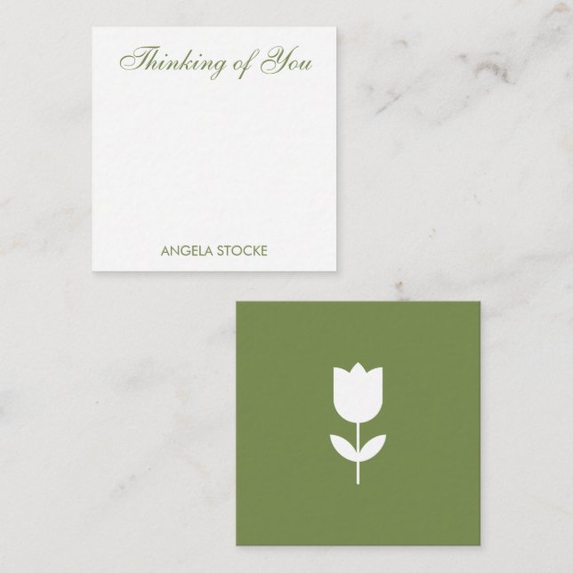 Personalized Green White Flower Note Card (Front/Back)