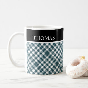 Personalized Green White Gingham Custom Name Coffee Mug