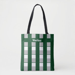 Personalized Green & White & Grey Striped Tote Bag