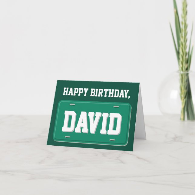 Personalized Green & White License Plate Birthday Card (Front)