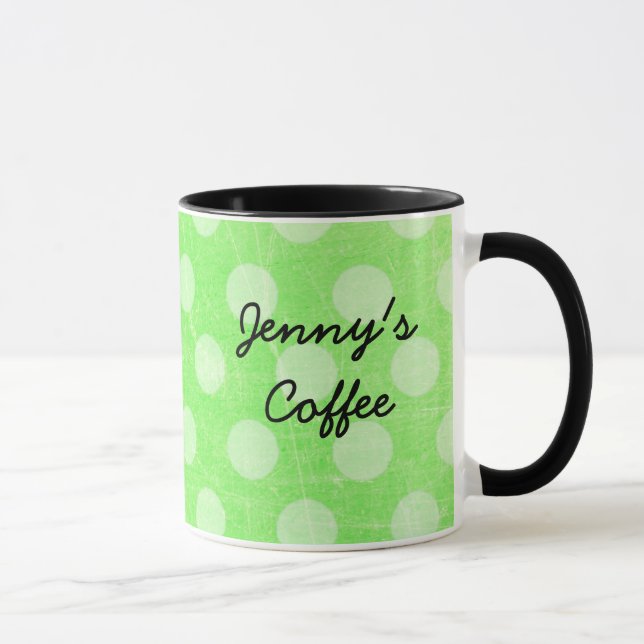 Personalized Green White Polka Dotted Coffee Mug (Right)