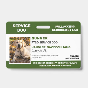 Personalized Green White Service Dog Photo Badge