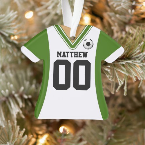Personalized GreenWhite Soccer Jersey Ornament