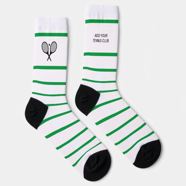 Personalized Green White Stripe Tennis Racket Socks (Right)