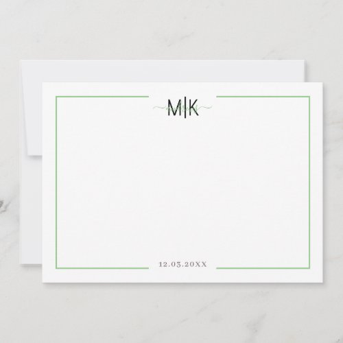 Personalized Green White thank you card note card