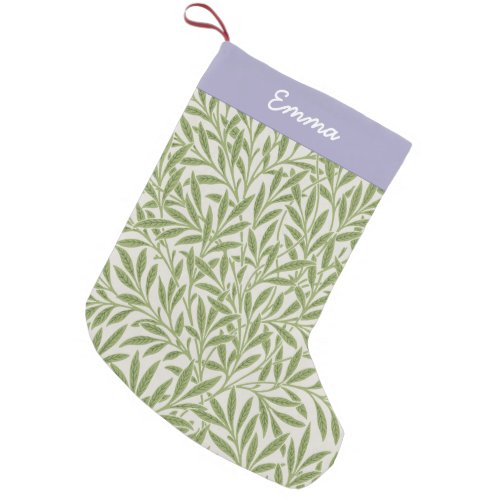 Personalized Green Willow Leaves Botanical Pattern Small Christmas Stocking