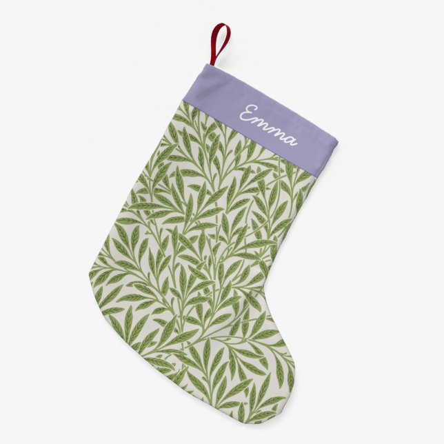Personalized Green Willow Leaves Botanical Pattern Small Christmas Stocking (Front (Hanging))