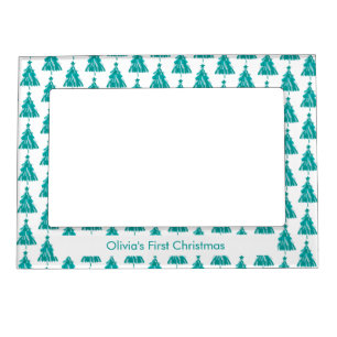 Personalized Green Winter Forest Christmas Tree Magnetic Frame