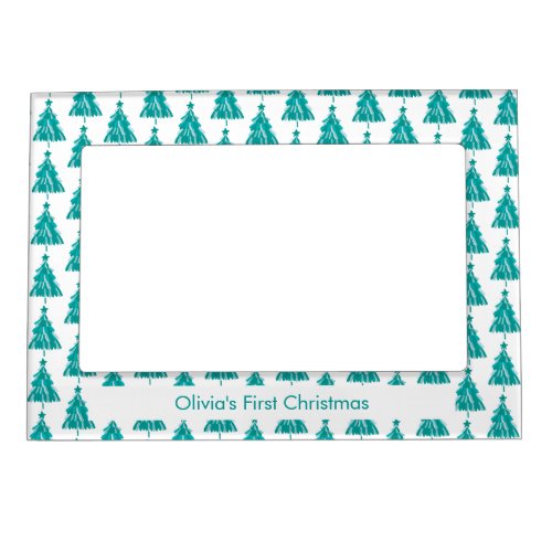 Personalized Green Winter Forest Christmas Tree Magnetic Frame
