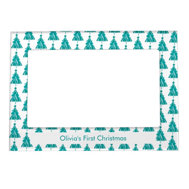 Personalized Green Winter Forest Christmas Tree Magnetic Frame (Front)